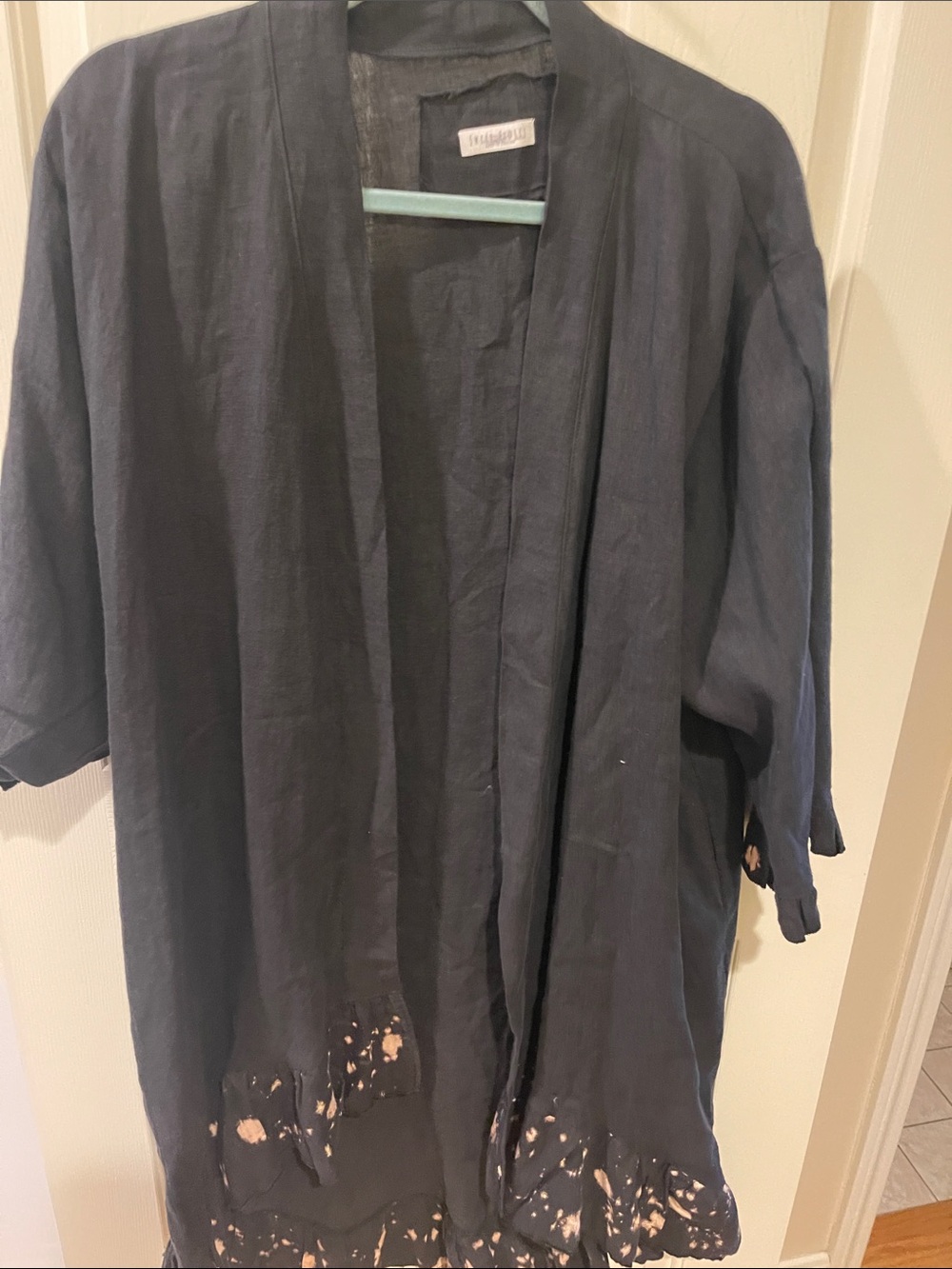 Black  Open Front Kimono with Bleach Detail